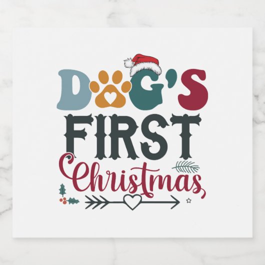 犬の初めてのクリスマス スパークリングワインラベル (シングルラベル)