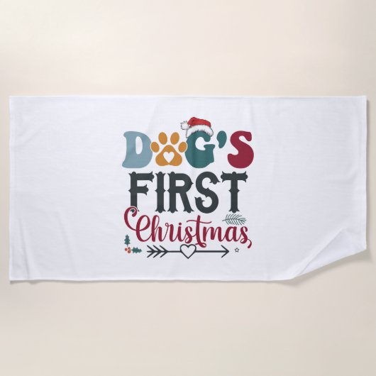 犬の初めてのクリスマス ビーチタオル (正面)