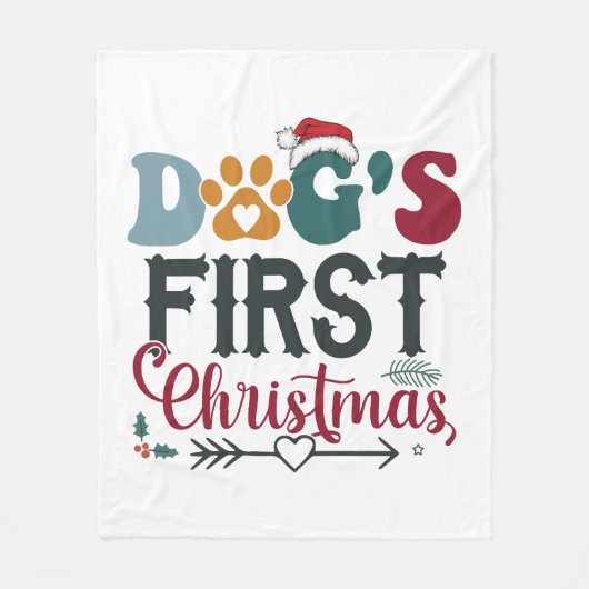 犬の初めてのクリスマス フリースブランケット (正面)