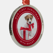 犬の初めてのクリスマス |写真赤と白付き メタルオーナメント (右)