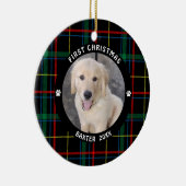 犬の初めてのクリスマスPlaidのパーソナライズされた写真 セラミックオーナメント (右)