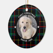 犬の初めてのクリスマスPlaidのパーソナライズされた写真 セラミックオーナメント (左)