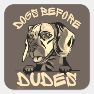犬の前にDUDESかわいいおもしろい犬ビーグルギフト スクエアシール