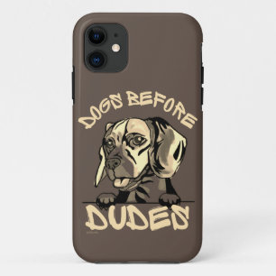 犬の前にDUDESかわいいおもしろい犬ビーグルギフト iPhone 11 ケース