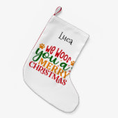 犬の前足で聖降誕祭お目出度う スモールクリスマスストッキング (正面 (吊り時))