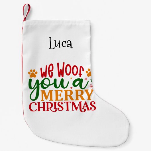 犬の前足で聖降誕祭お目出度う スモールクリスマスストッキング (正面)