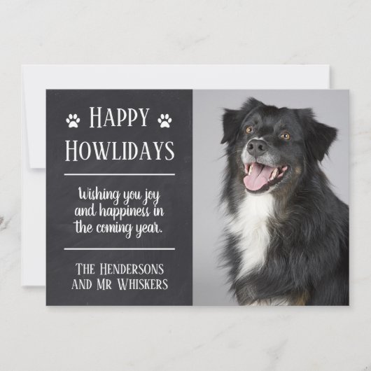 犬の前足の写真のチャルクボードのクリスマスカード シーズンカード (正面)