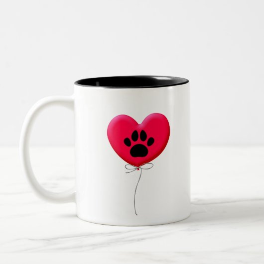 犬の前足プリント付きハート型バルーン ツートーンマグカップ (左)