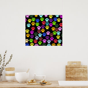 犬の前足、トレイル、前足のプリント-赤い青い緑 ポスター