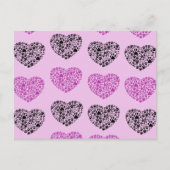 犬の前足、小道、前足のプリント、ハート – 黒紫 ポストカード (正面)