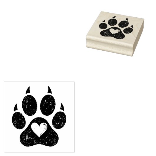 犬の動揺して手のハートプリント木製アートスタンプ ラバースタンプ (押印)