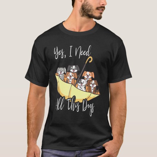 犬の動物がいっぱい逆さまの傘 Tシャツ (正面)