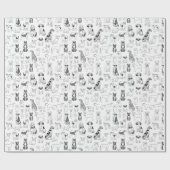 犬の包み紙-白黒の犬のデザイン ラッピングペーパー (フラット)