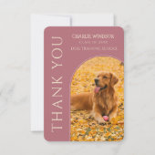 犬の卒業 ペット写真 ローズゴールド+シャンパン サンキューカード (正面)