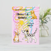 犬の友達と一緒にお祝いしよう！ 誕生日パーティーの招待状 招待状 (スタンド正面)