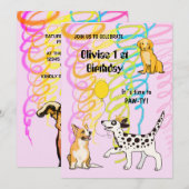 犬の友達と一緒にお祝いしよう！ 誕生日パーティーの招待状 招待状 (正面/裏面)