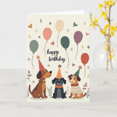 犬の友達の誕生日カード カード (黄色い花)