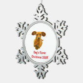 犬の名パーソナライズされた前クリスマス写真ダックスシュント スノーフレークピューターオーナメント (右)
