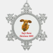 犬の名パーソナライズされた前クリスマス写真ダックスシュント スノーフレークピューターオーナメント (正面)