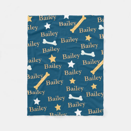 犬の名パーソナライズされた星ボーンズブルー フリースブランケット (正面)