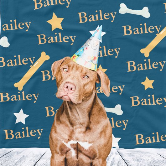 犬の名パーソナライズされた星ボーンズブルー フリースブランケット