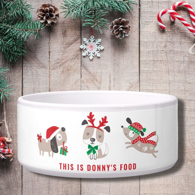 犬の名前が白い可愛いクリスマスドッグ ボウル (クリエイターアップロード済み)