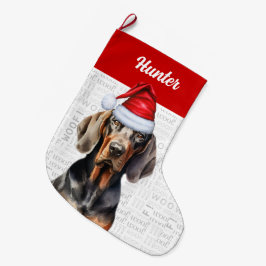 犬の名前とクリスマスブラックタン ラージクリスマスストッキング
