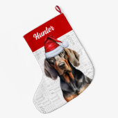 犬の名前とクリスマスブラックタン ラージクリスマスストッキング (裏面 (吊り時))