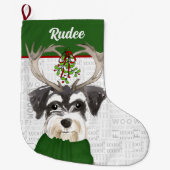 犬の名前とクリスマスミニチュアシュナウザー ラージクリスマスストッキング (正面)