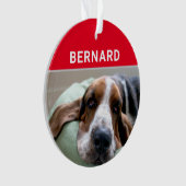 犬の名前と写真のクリスマスを持つバセットハウンド オーナメント (正面)