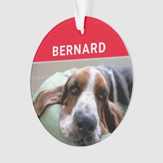 犬の名前と写真のクリスマスを持つバセットハウンド オーナメント (正面)