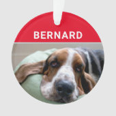 犬の名前と写真のクリスマスを持つバセットハウンド オーナメント (正面)
