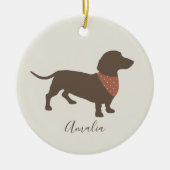犬の名前のミニマルなダックスフントのシルエット セラミックオーナメント (正面)