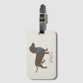 犬の名前のミニマルなダックスフントのシルエット ラゲッジタグ (正面縦)
