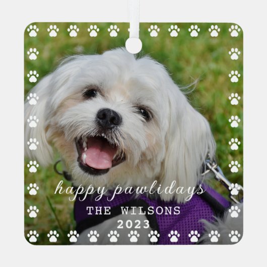 犬の名前の写真パーソナライズされたをペットの足でプリント メタルオーナメント (裏面)