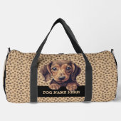 犬の名前またはあなたの名前を追加、ダックスフンド:+ ポーズ ダッフルバッグ (正面)