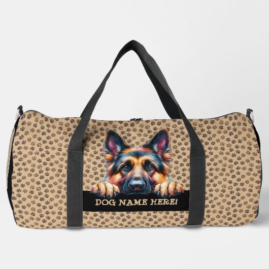 犬の名前または名前の追加，ドイツの羊飼い ダッフルバッグ (正面)