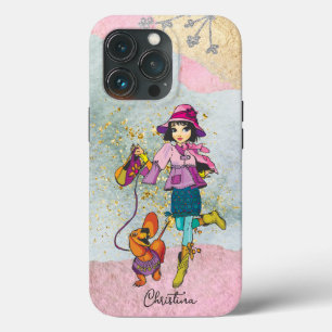 犬の名前を持つダーク・ヘア・ガール iPhone 13 PROケース