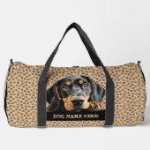 犬の名前を追加，あなたの名前，黒とタンのバインド ダッフルバッグ (正面)