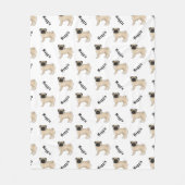 犬の名前パターン付きの子犬の漫画パグ犬 フリースブランケット (正面)