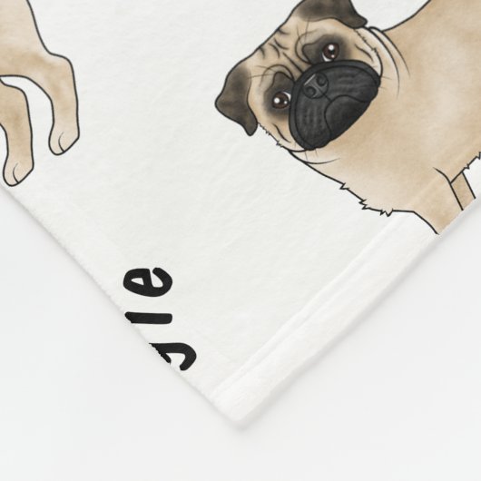 犬の名前パターン付きの子犬の漫画パグ犬 フリースブランケット (角)