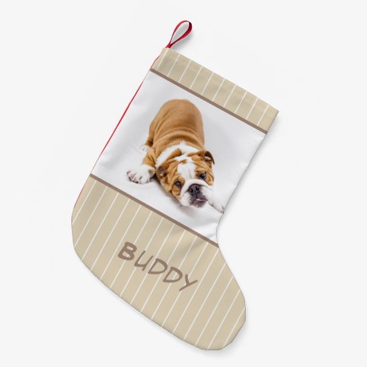 犬の名前フォトパピパーソナライズされたー スモールクリスマスストッキング (正面 (吊り時))