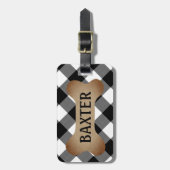 犬の名前ID白黒バッファローチェック ラゲッジタグ (正面縦)