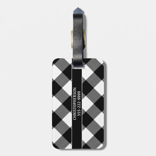 犬の名前ID白黒バッファローチェック ラゲッジタグ (裏面縦)