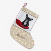 犬の名前Photo パーソナライズされた Bulldog Puppy スモールクリスマスストッキング (正面 (吊り時))