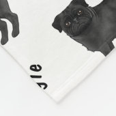 犬の名柄の黒い漫画のパグ犬 フリースブランケット (角)