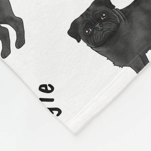 犬の名柄の黒い漫画のパグ犬 フリースブランケット (角)