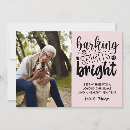 犬の吠えるスピリット明るいペットピンクのクリスマス シーズンカード (正面)