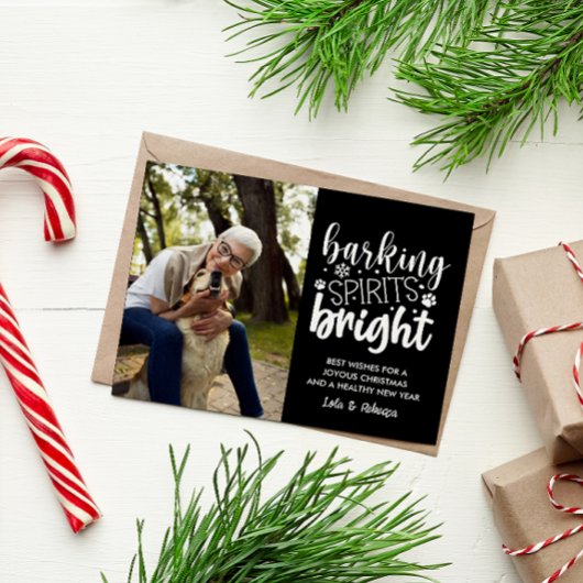 犬の吠えるスピリット明るいペットブラッククリスマス シーズンポストカード