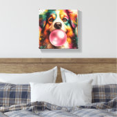 犬の吹バブルガム引き伸ばしキャンバス キャンバスプリント (インサイチュ (寝室))